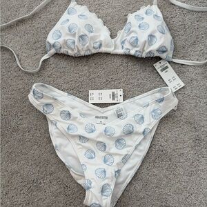 Hollister White Bikini with Light Blue Seashell Print